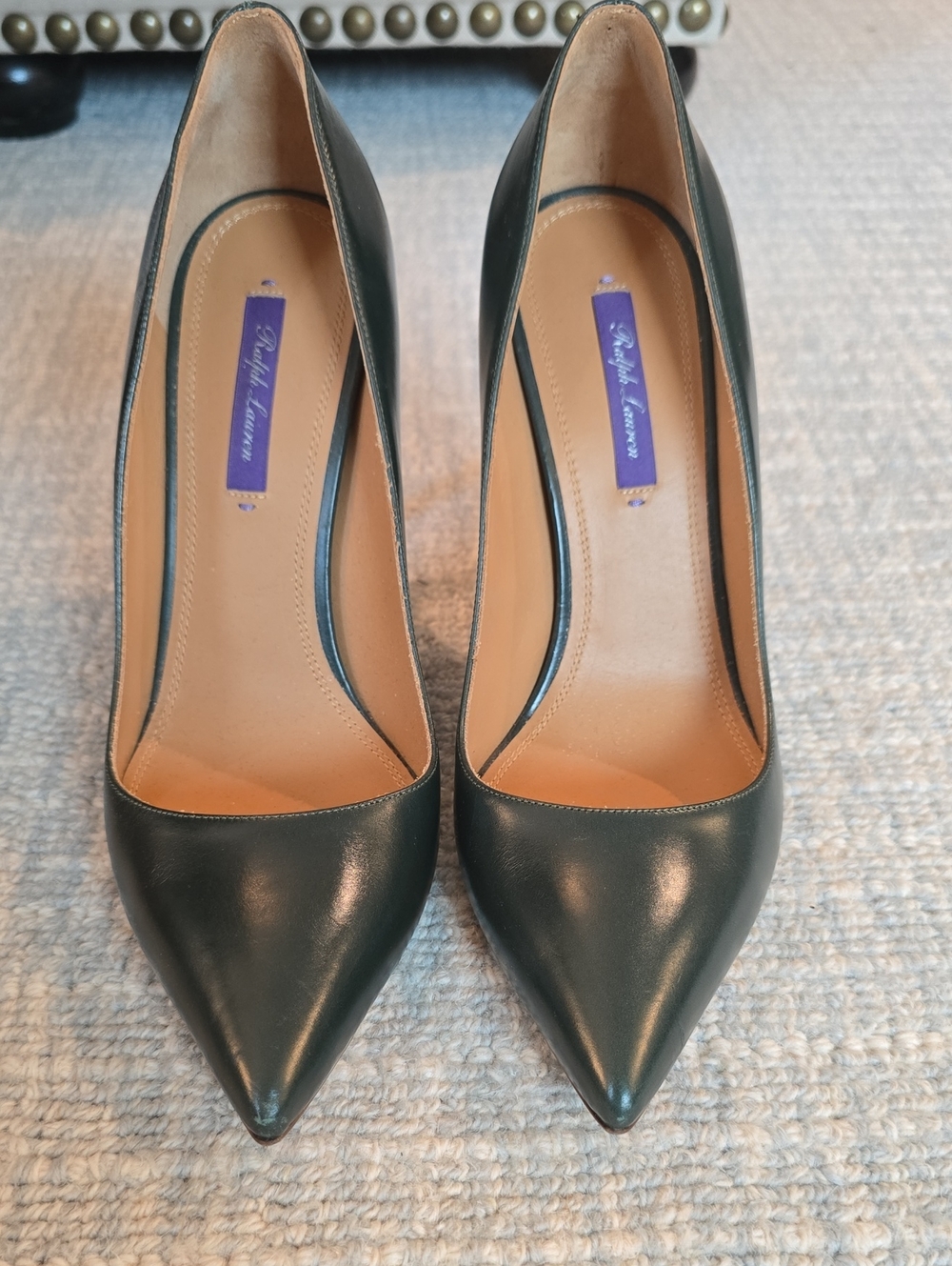 Ralph Lauren Purple Label Dark Green Pointed Leather Pumps
